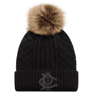 1E140L Acrylic Roll Pom Pom Toque - Black/Beige